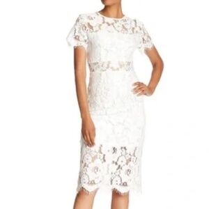NWT NSR White Lace Short Sleeve Midi Length Sheath Dress Size M